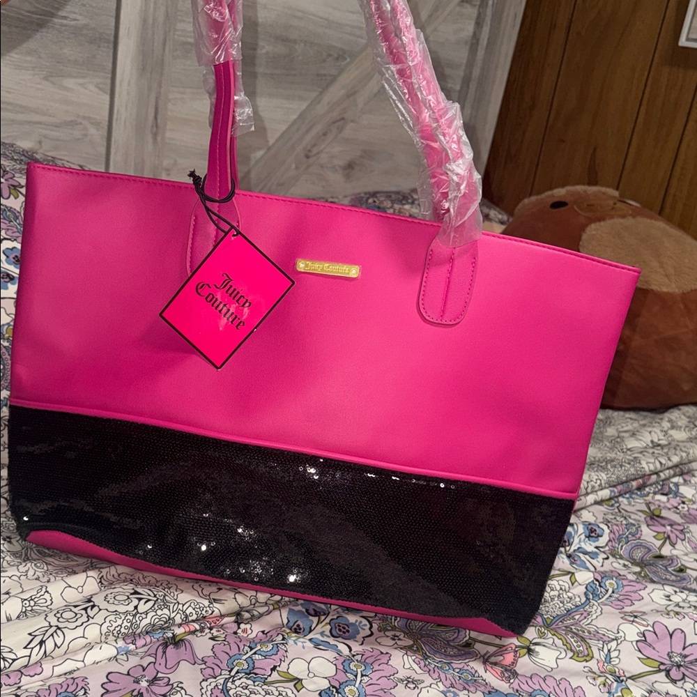 Juicy Couture Hot Pink and Black Sequin Tote